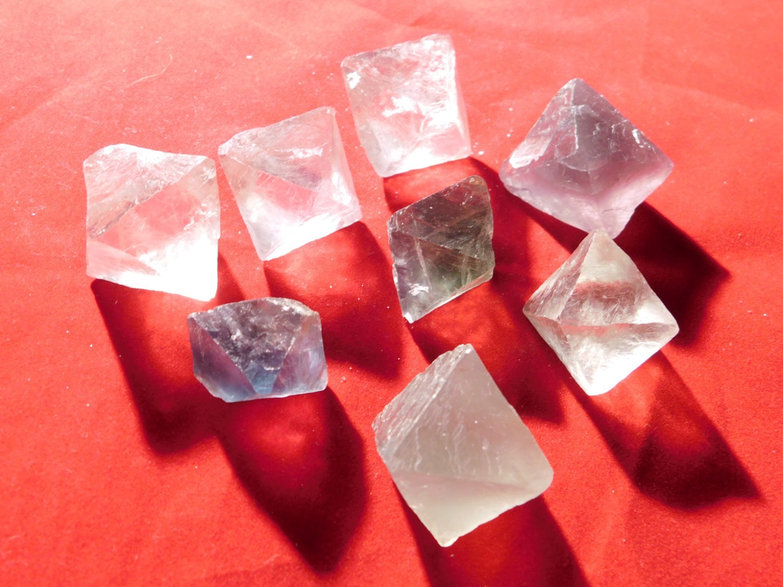Big Lot of EIGHT! Translucent Octahedron FLUORITE Crystals From China 346gr