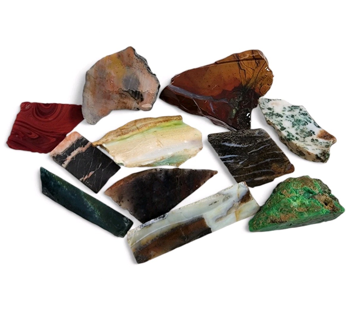 Jasper, Agate, Slag Assorted Faced Pieces 304.3 grams.