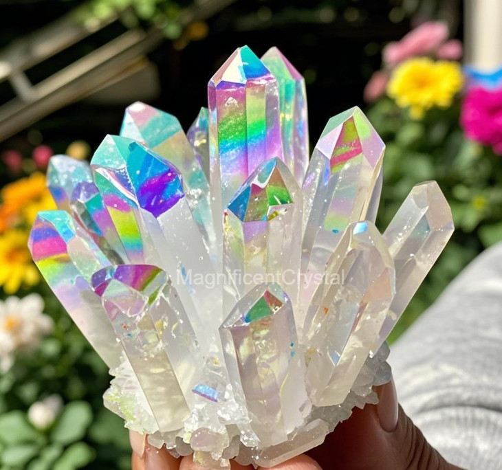 2025Rare Large 300G+ Rainbow Angel Aura Crystal Geode Cluster Home Decor Reiki