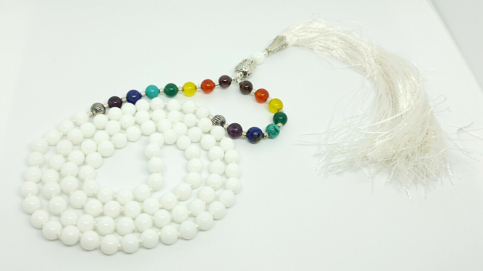 White Agate Necklace With 7 Chakra Crystal Mala 200% Real Agate Stone