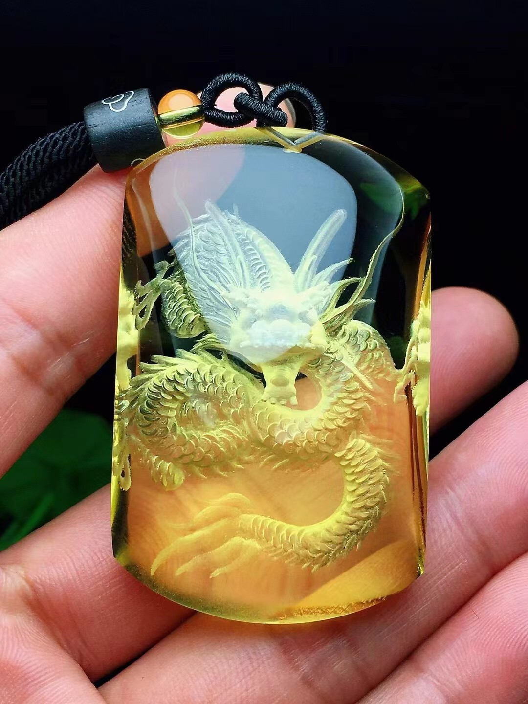 Genuine Natural Yellow Citrine Quartz Carved dragon Pendant