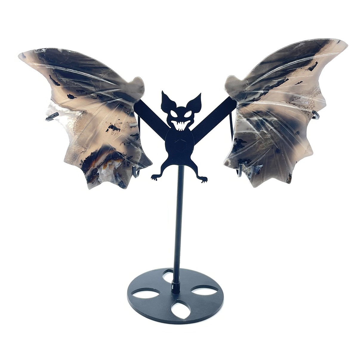 UV Reactive Volcanic Agate Bat Wings Statue Fluorescent Crystal Carving Gothic