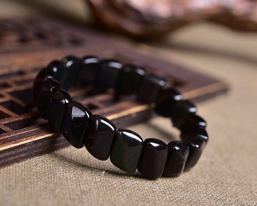 Natural Colorful Rainbow Eyes Obsidian Black Stretch Bracelet Bangle Reiki Gift