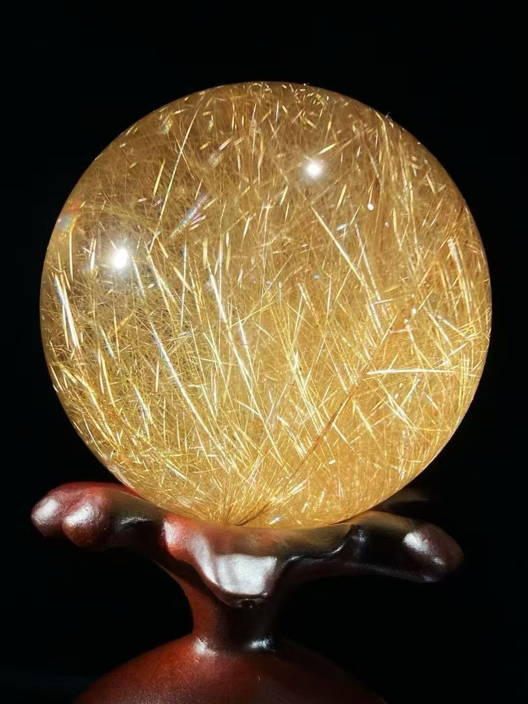 46.4mm Top Natural Clear Gold Rutilated Quartz balls Hair Crystal Sphere Healing
