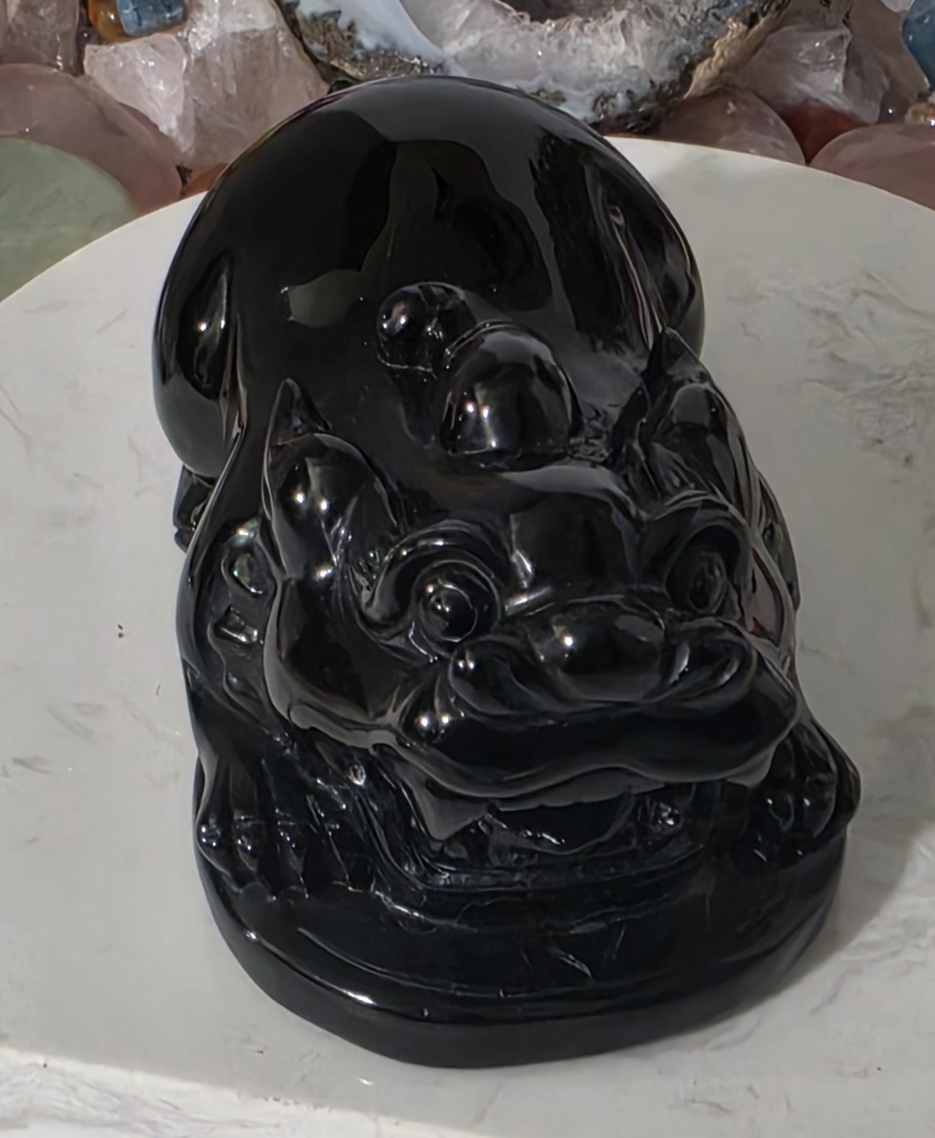 Rainbow Obsidian Hand Carved Polished black obsidian Feng Shui Pixiu 466g