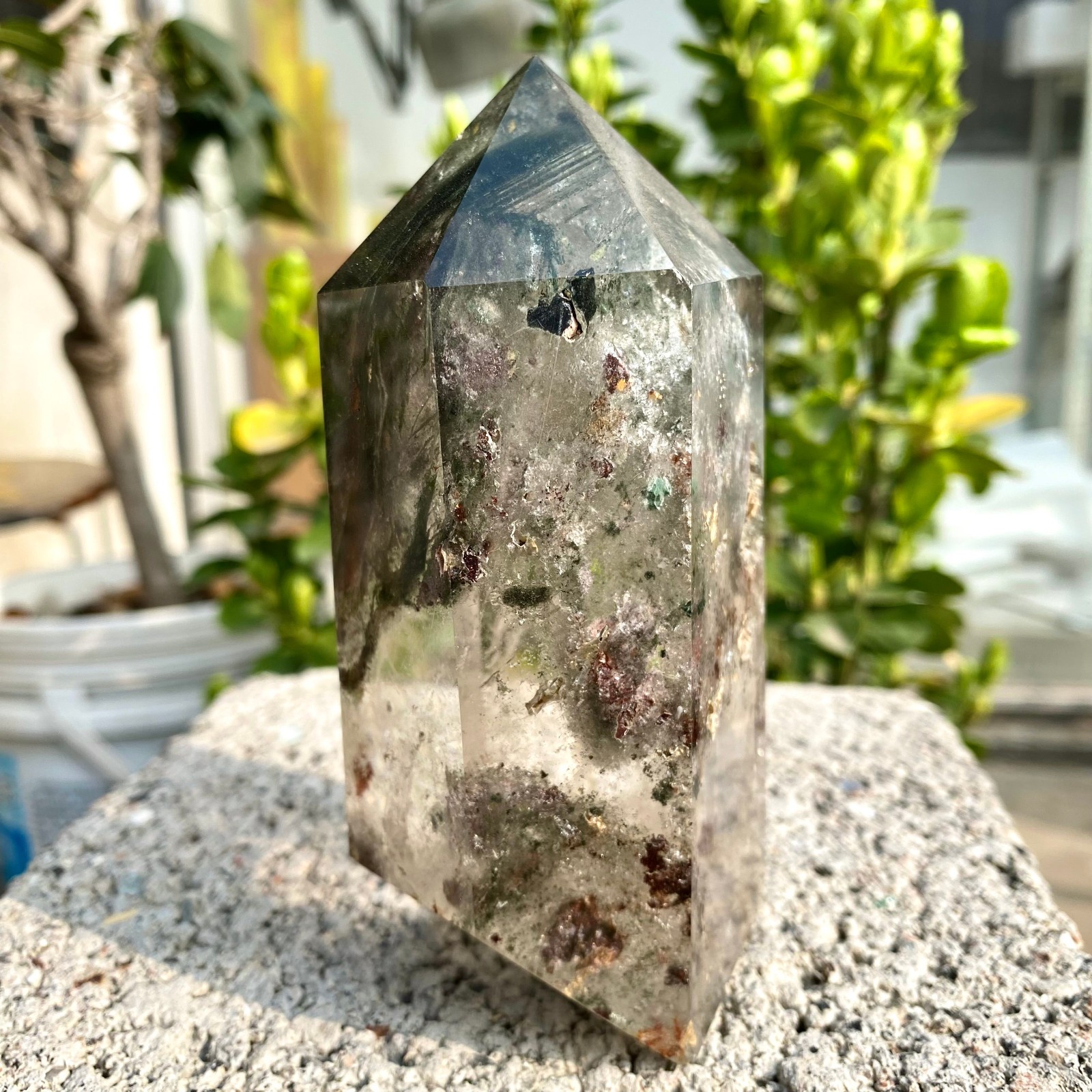 1.33LB Natural Green Ghost Phantom Quartz Crystal Obelisk Tower Rod restoration