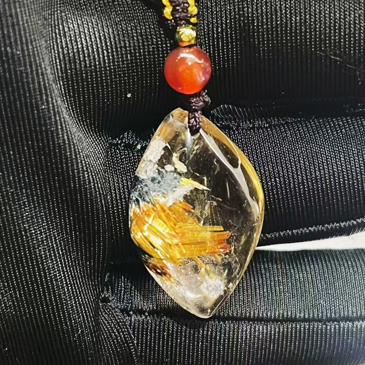 8.6g Natural Gold Hair Rutilated Quartz Crystal Pendant Reiki Healing Gift