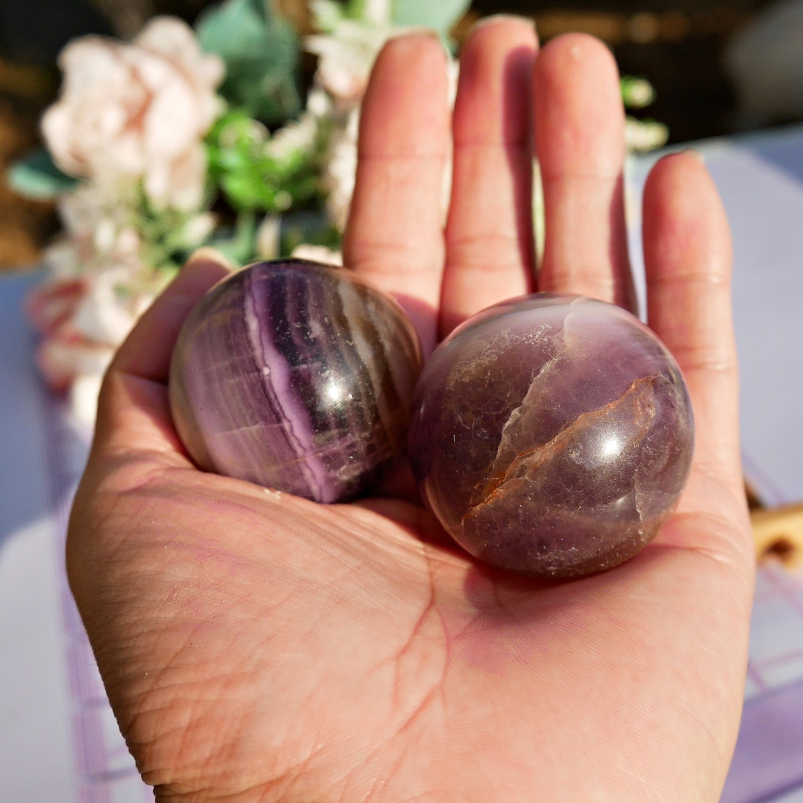 2PCS Fluorite Ball Set Crystal Sphere Healing Stone Rainbow Mental Clarity 1.7″