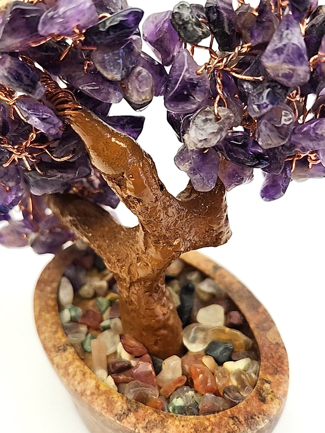 Natural Amethyst Crystal Tumbled Stone Tree of Life Healing Money Decor B14-2258
