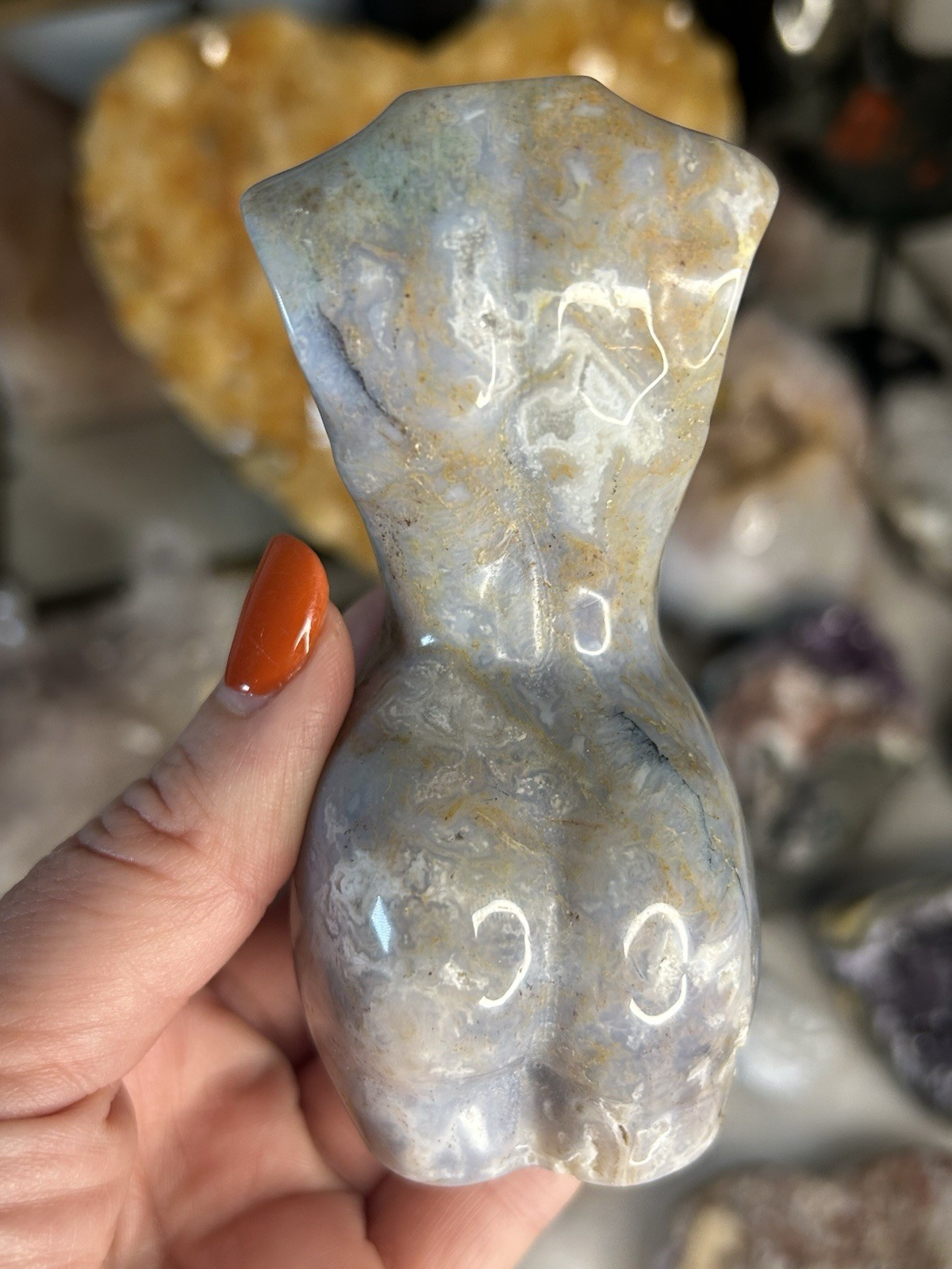 Natural Moss Agate Goddess Torso Carving 4” Divine Feminine Crystal Statue