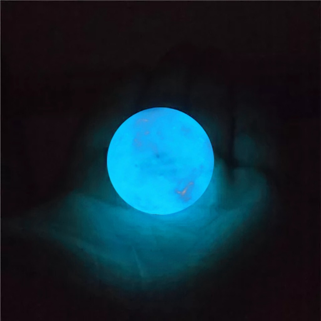 Blue Luminous Quartz Crystal Sphere Ball Glowing Dark Stone With Plastic Base