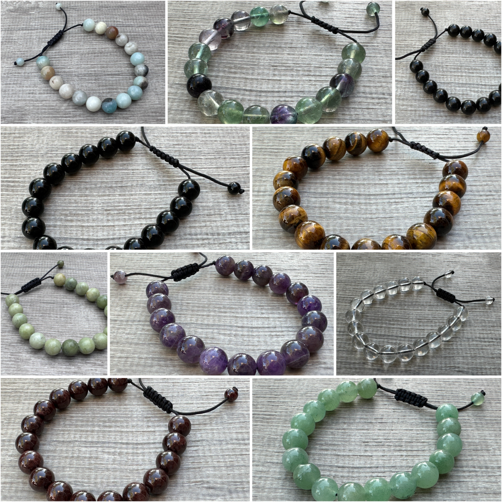 Grade A++ Gemstone Bead Adjustable Bracelet 10mm, Genuine Crystals Bracelets