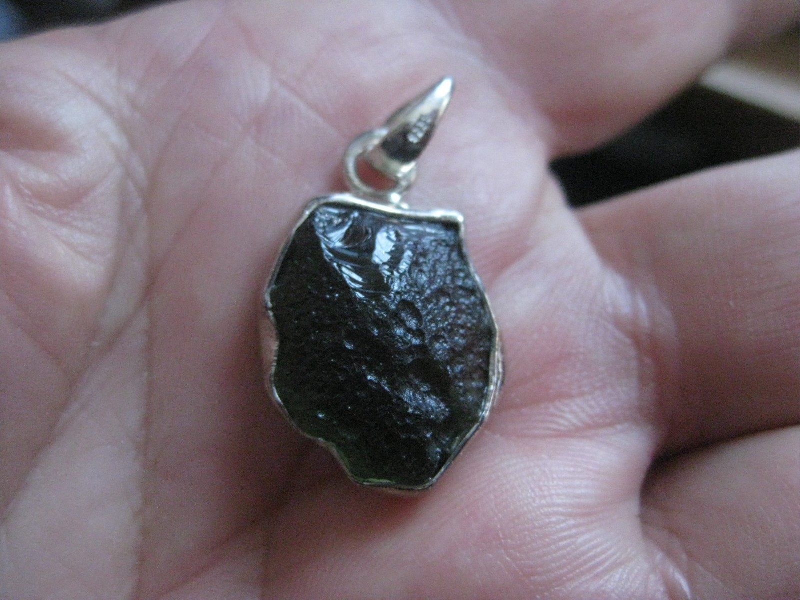 Moldavite pendant Nova Hospode,tektite genuine, Czechia impact glass