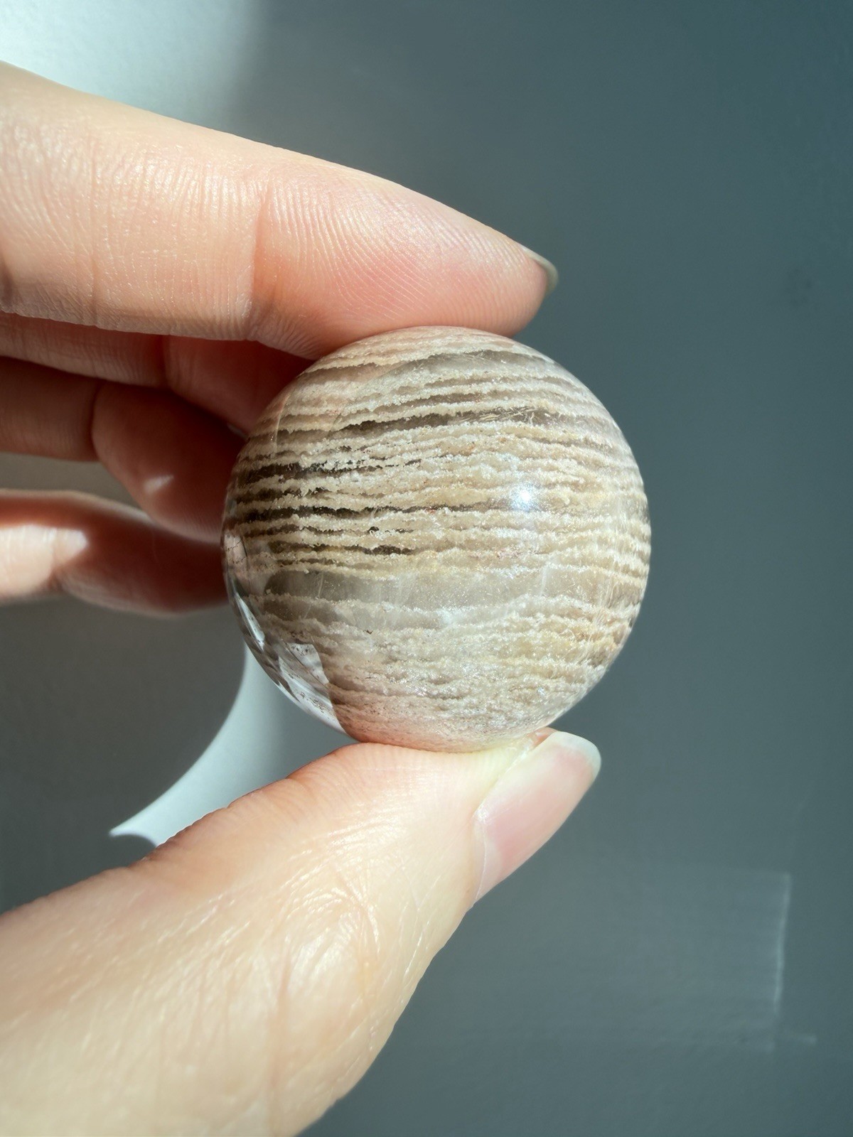 Beige Pink Toned Thousand Layer Lodolite Garden Inclusion Sphere 32mm