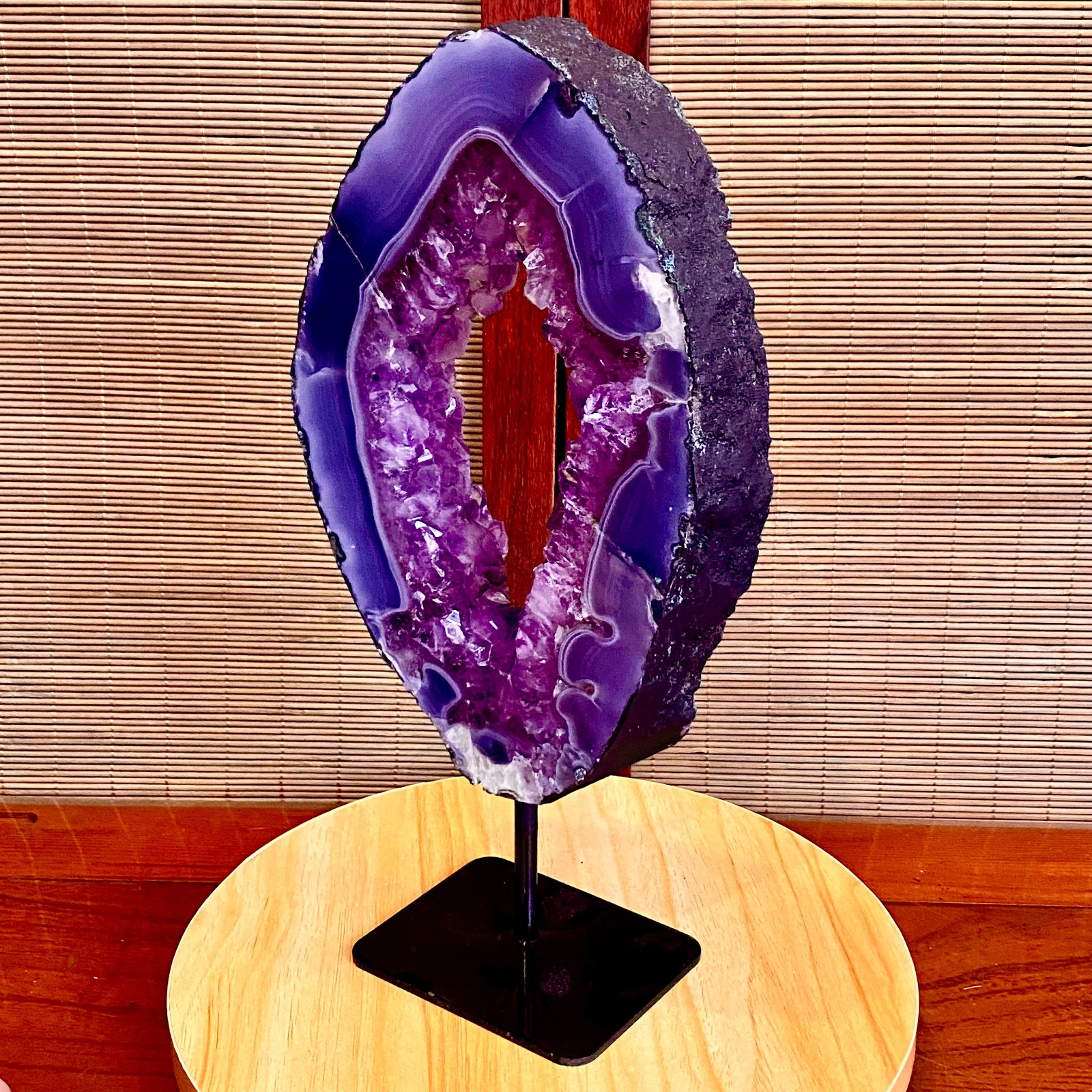 4.4LB Natural Amethyst Cave Crystal Slice Crescent shaped Hand Cut Repai