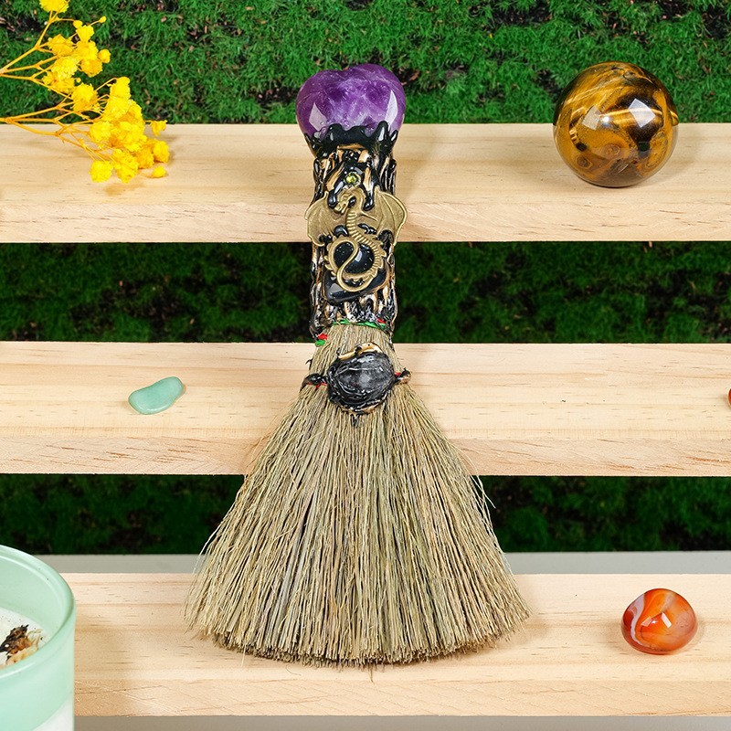 Enchanted Mini Witch Broom Crystal Protection Altar Tool Pagan Wiccan Decor Gift