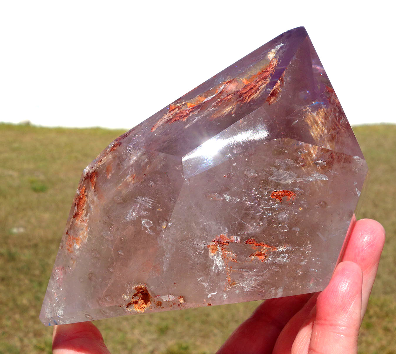 Amethyst Elestial ENHYDRO Water Bubble a RED CLAY Quartz Crystal Point For Sale
