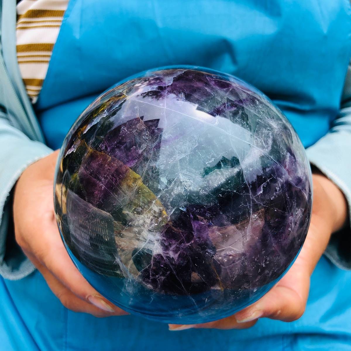 5.98LB Natural Rainbow Fluorite Sphere Reiki Healing Meditation Crystal Ball