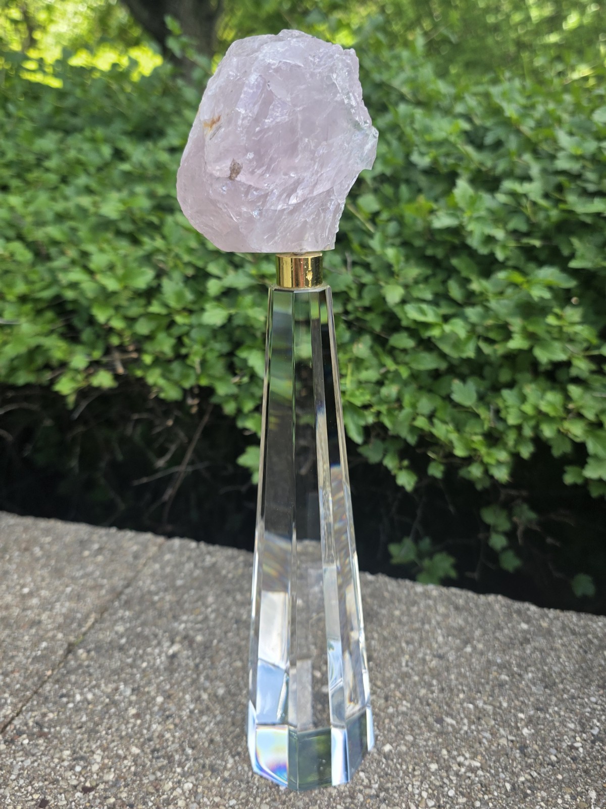 Rose Quartz with Clear Crystal Octagon Faceted Obelisk Tower