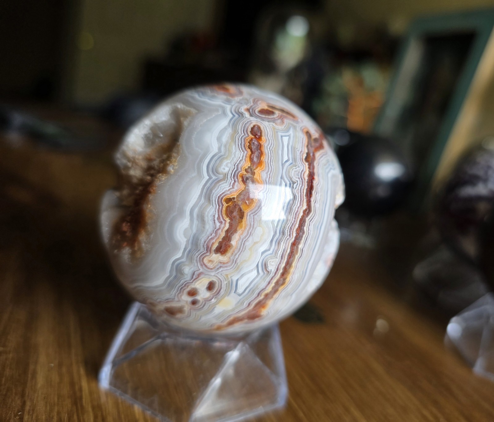 Mexican Crazy Lace Agate Crystal Sphere 61mm with Stand