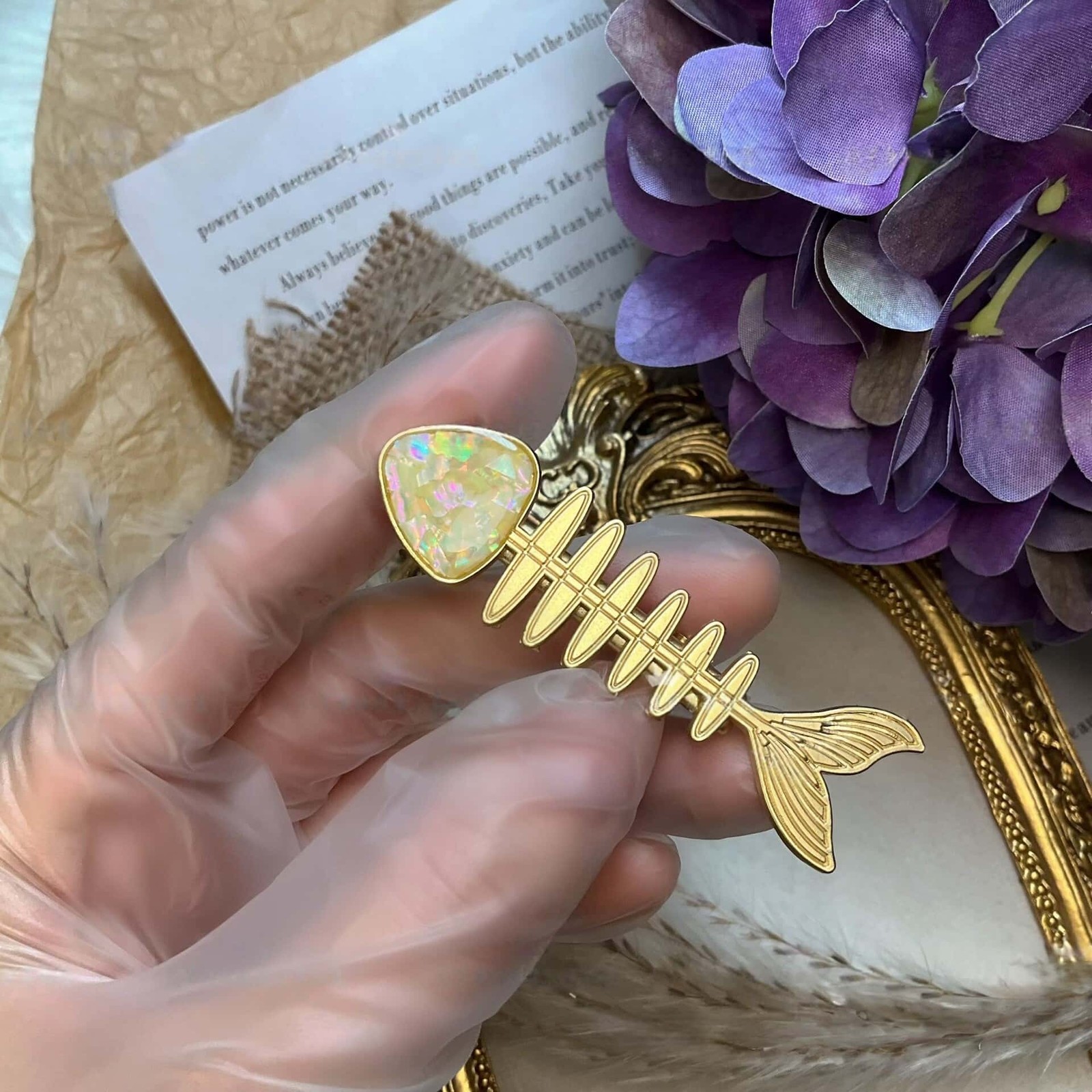 Fishbone Hair Clip with Mother-of-Pearl | 2.5″ Handmade Alloy