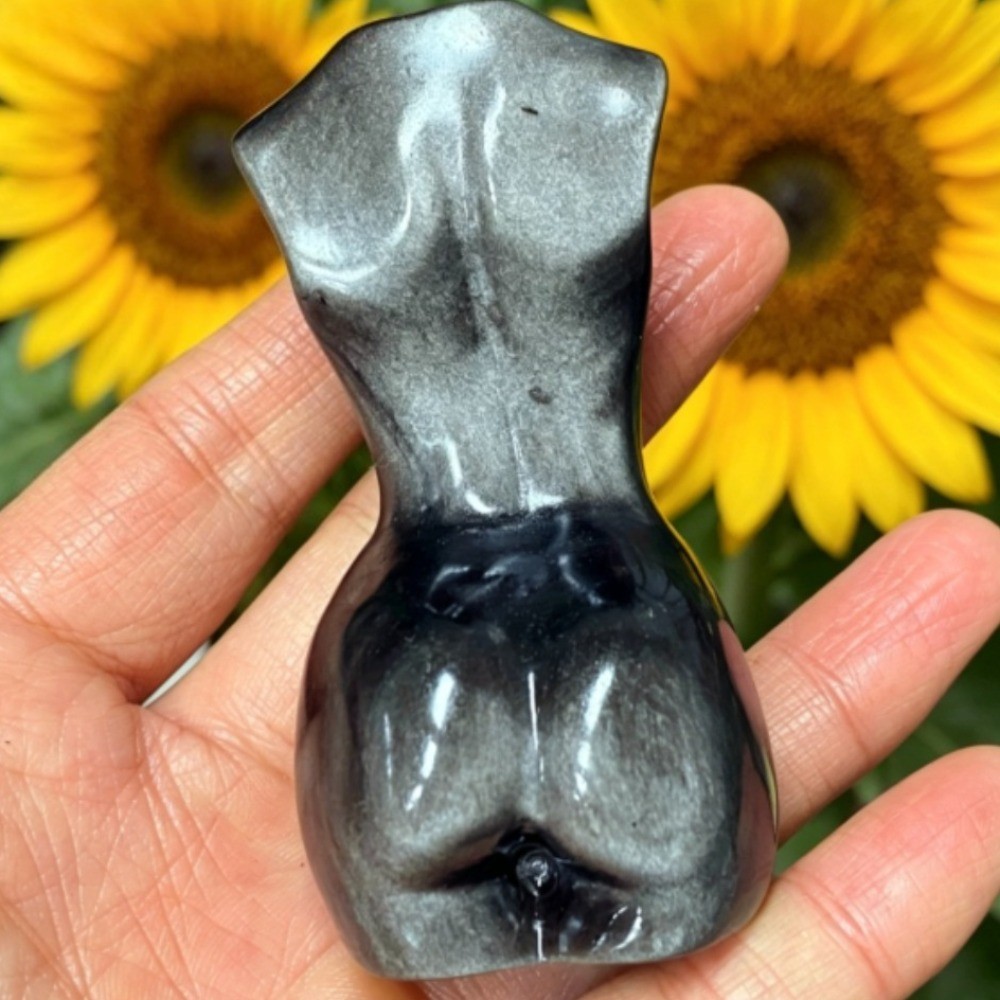 Natural Silver Obsidian Male & Female Pair Body Torso Human Model Crystal 2pcs