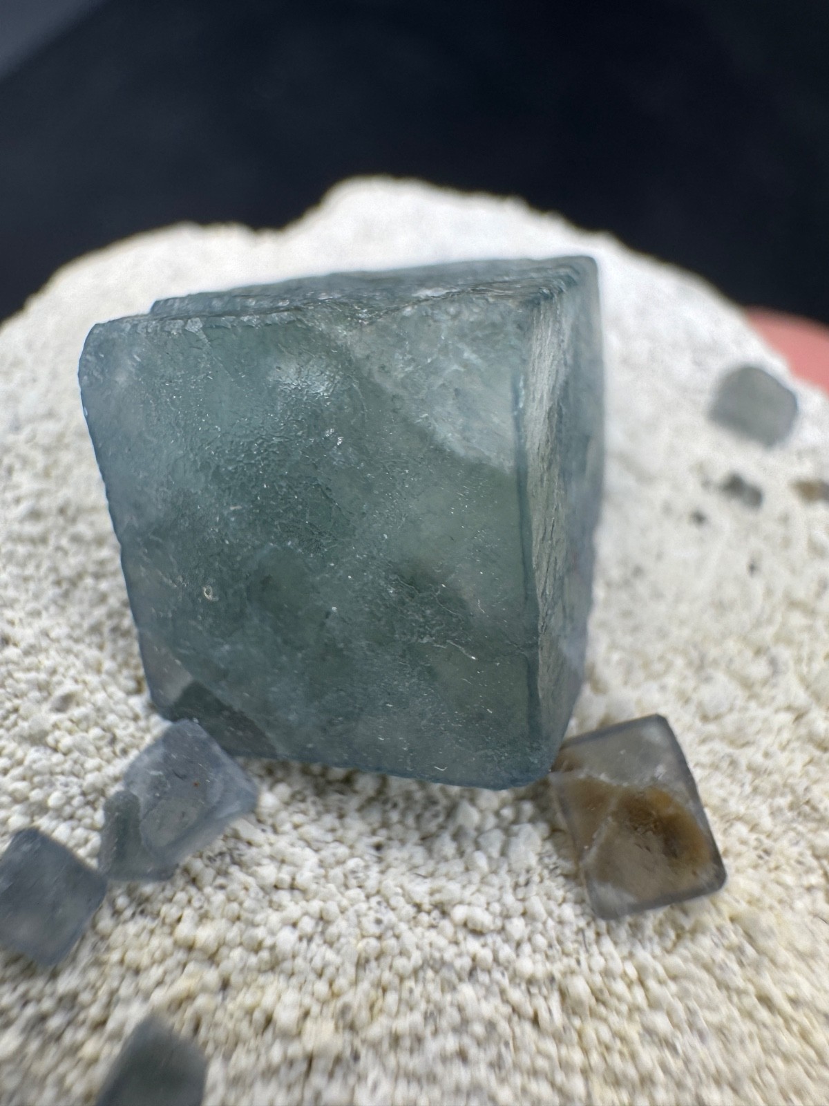 6457 Blue Green Morandi Fluorite on White Candle Quartz Inner Mongolia 50g