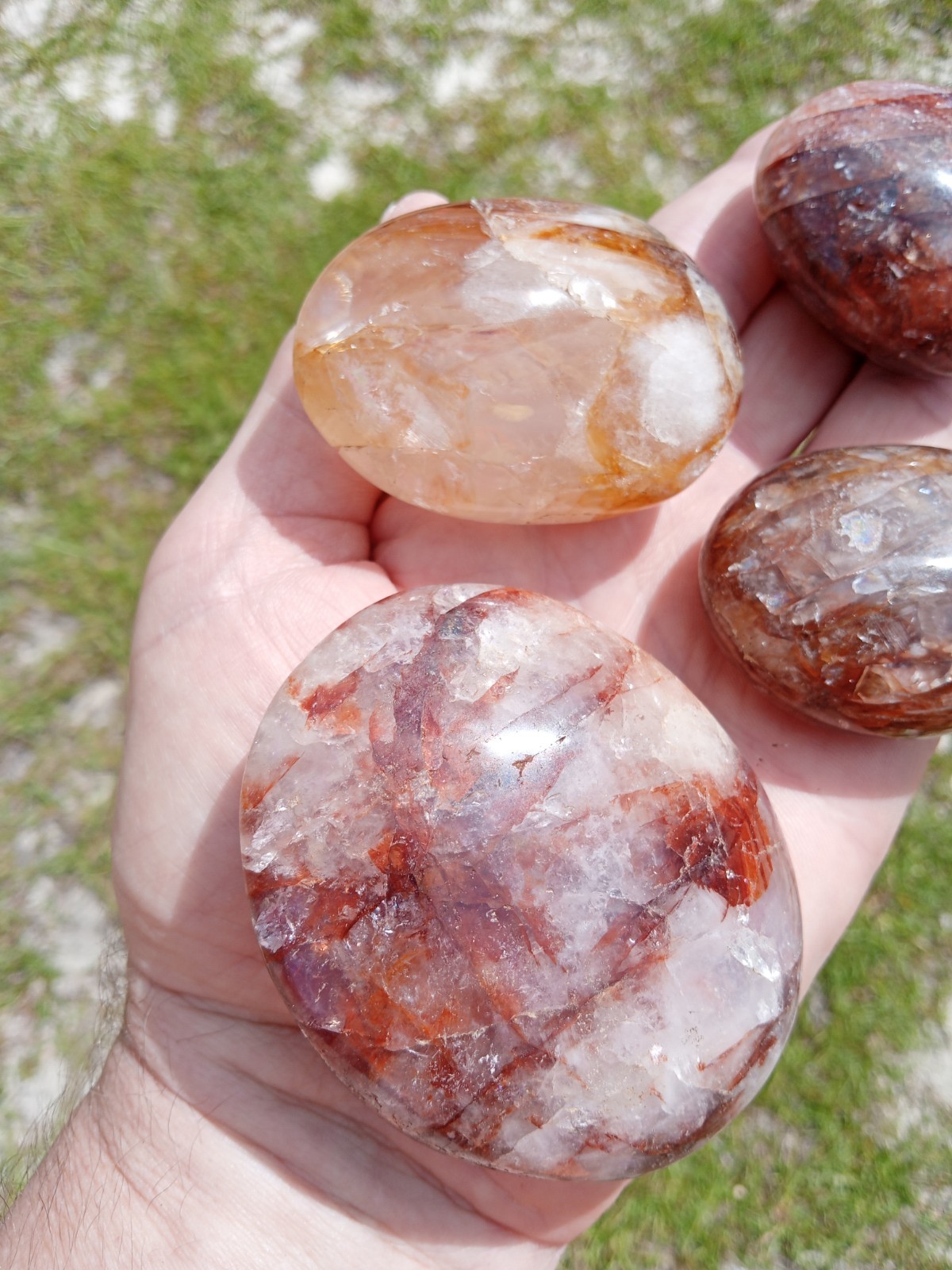 4 Hand Polished Hematoid Fire 🔥 Quartz Palm Stones! Healing, 1 Pound! X3