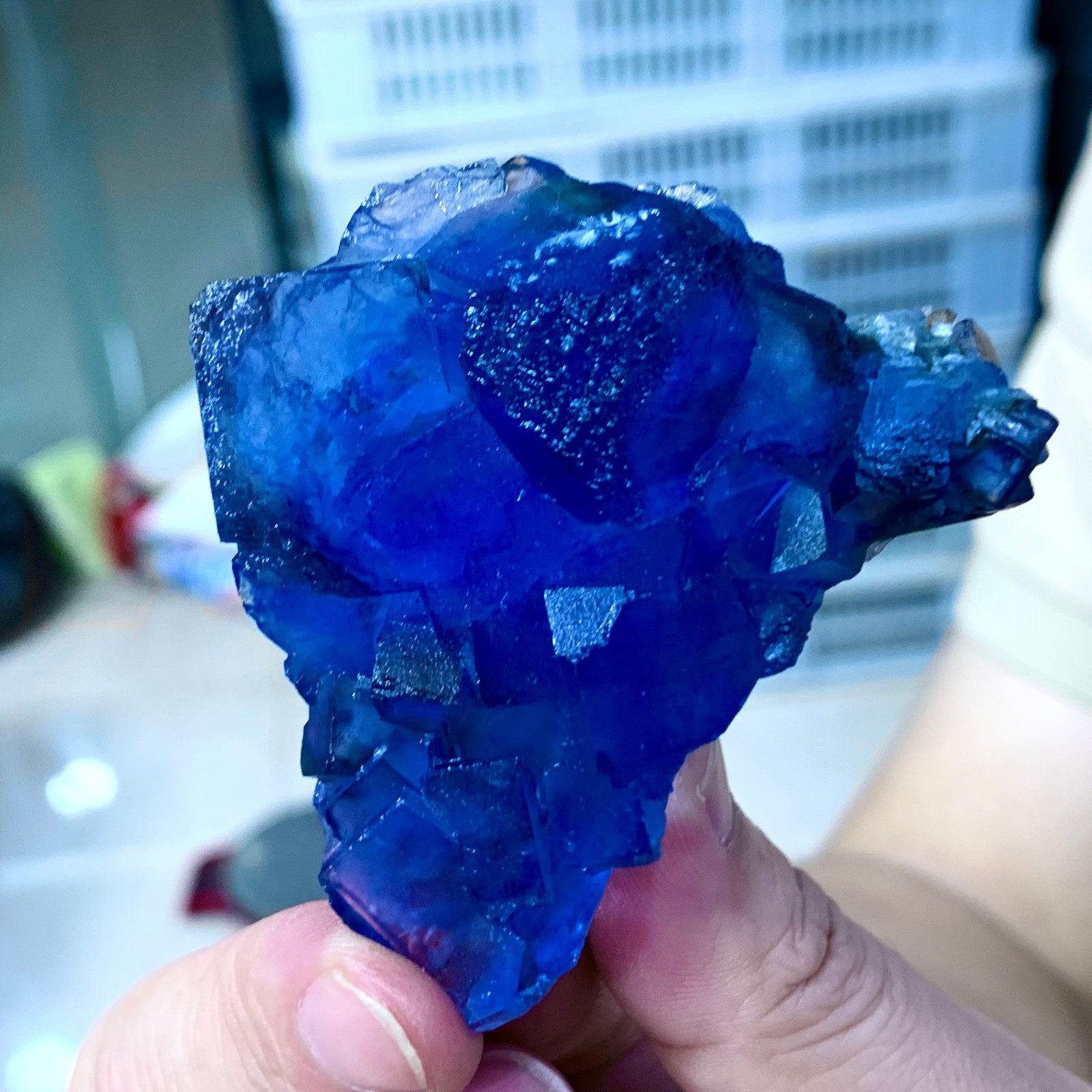 82G Rare transparent blue fluorite cubic mineral crystal sample/China