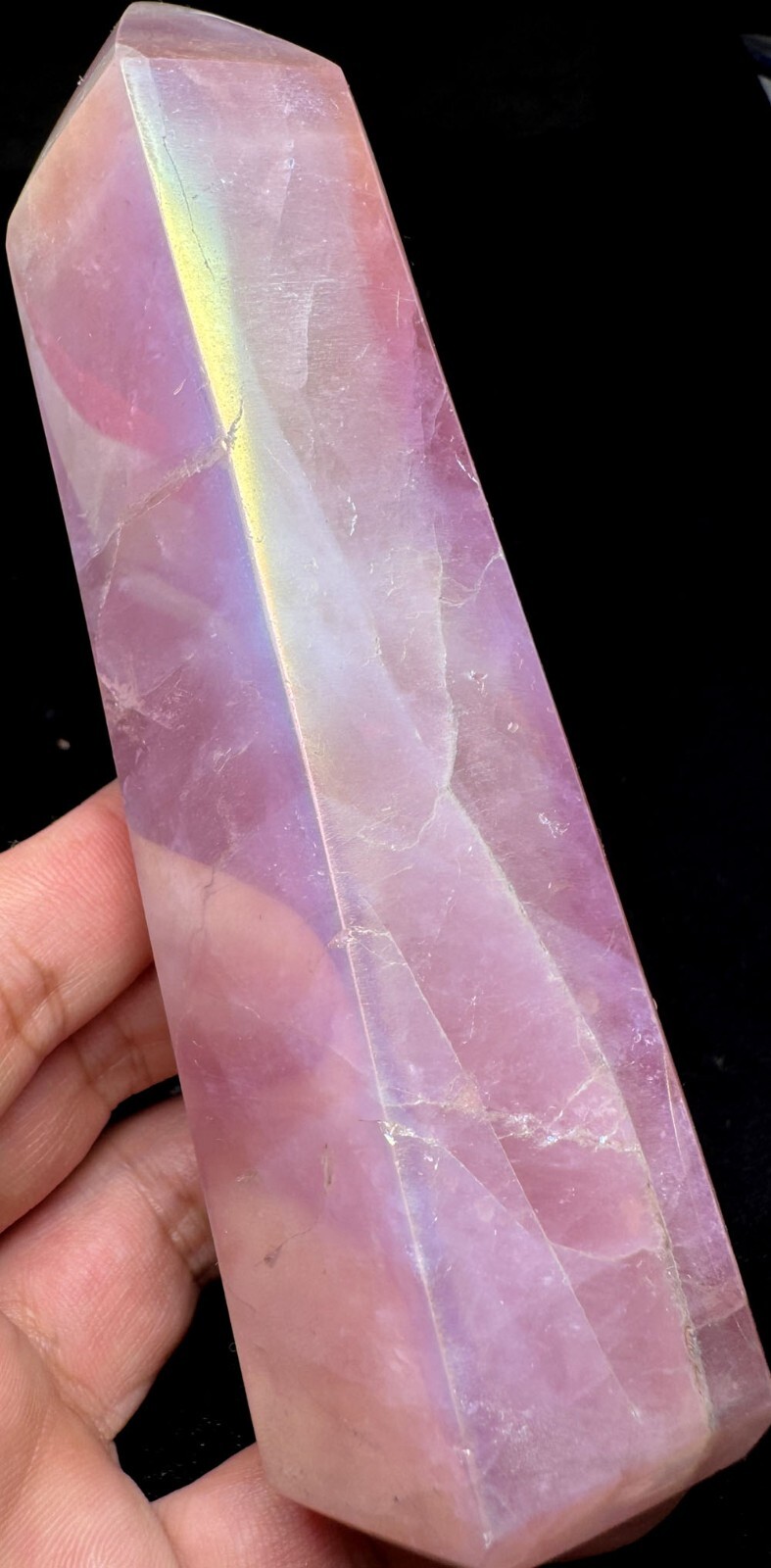 508g Angel Aura agate Pink Rose Quartz Crystal Platinum &Silver Coated Rainbows