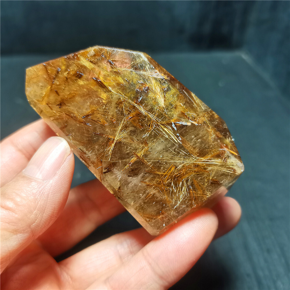 Rare Clear Golden Rutilated Inclusions Stone Gold Needles Stone specimen CY30
