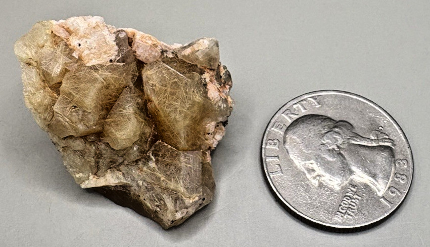 Golden Rutilated Quartz Crystal Specimen Pink Feldspar Matrix Natural Rough
