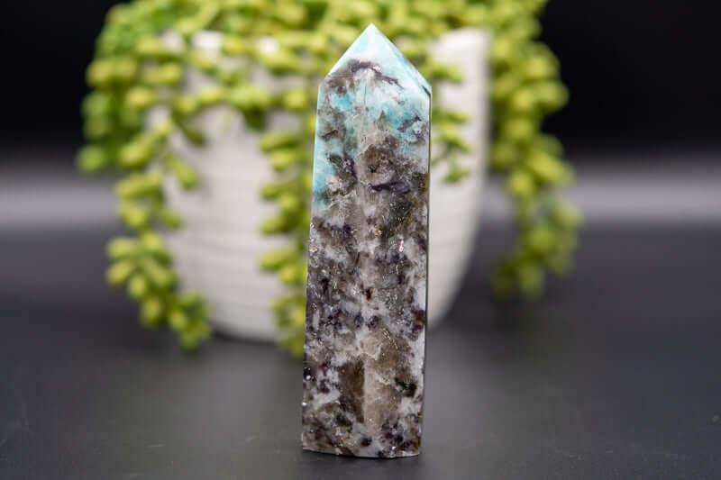 Amazonite with Smoky Quartz Tower 5″