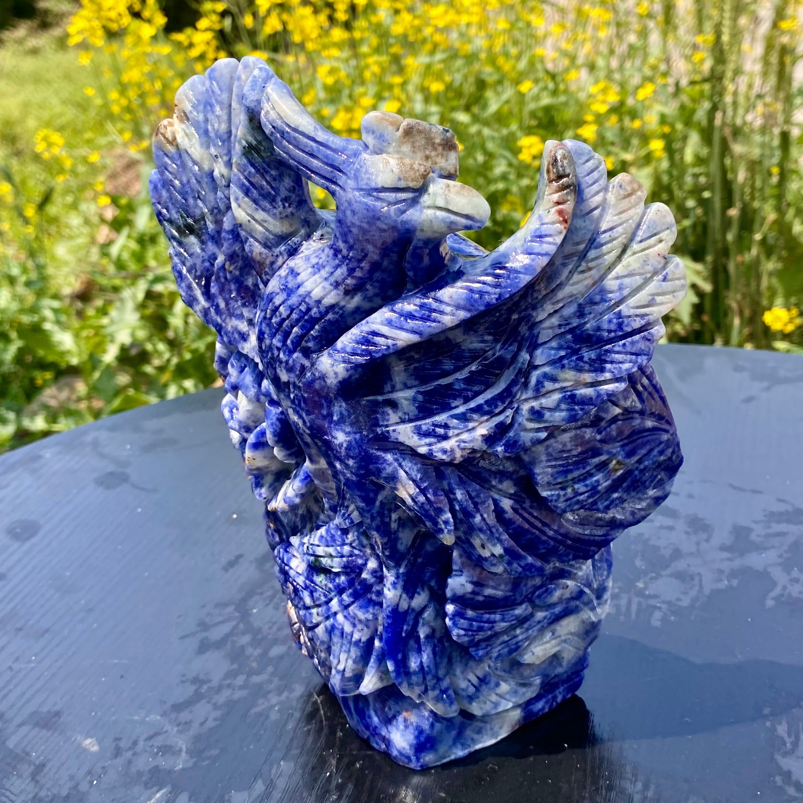 3.8LB Natural Blue Lace Stone Hand Carved Phoenix Crystal Figurine Home Decor