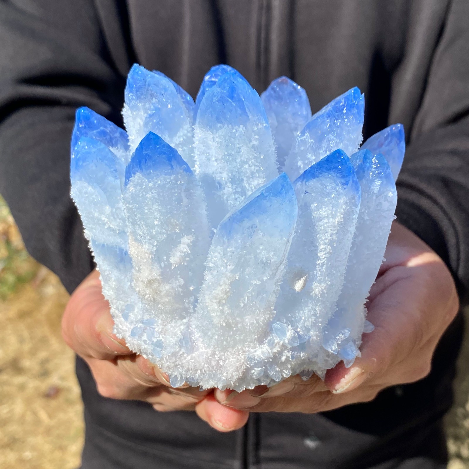1.56LB Newly discovered blue Phantom Quartz Crystal Cluster mineral samples
