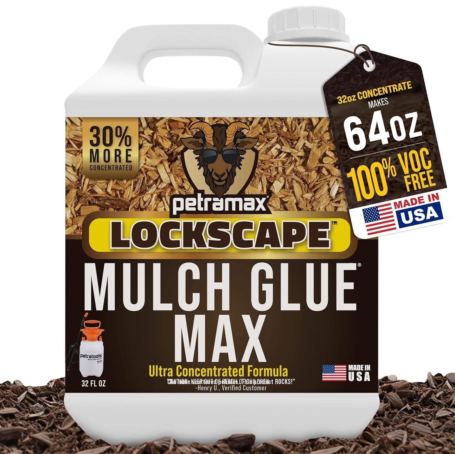 Max Lockscape Mulch Glue – 32 Oz 3X Concentrated & Pet Safe Landscape Adhesive