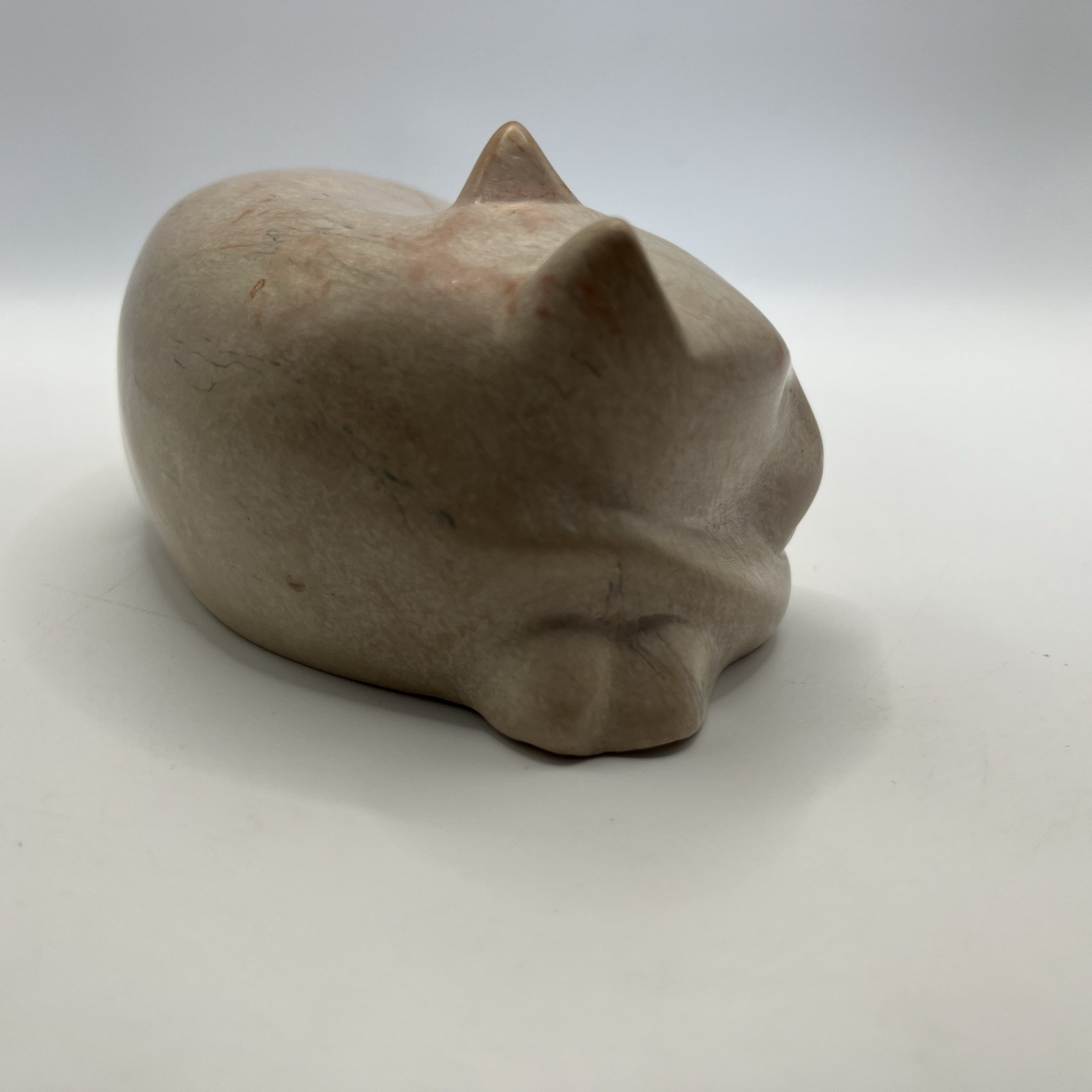 Vtg Kenyan Retro Handmade Soapstone Cat Figurine Sleeping Carving Decor Gift