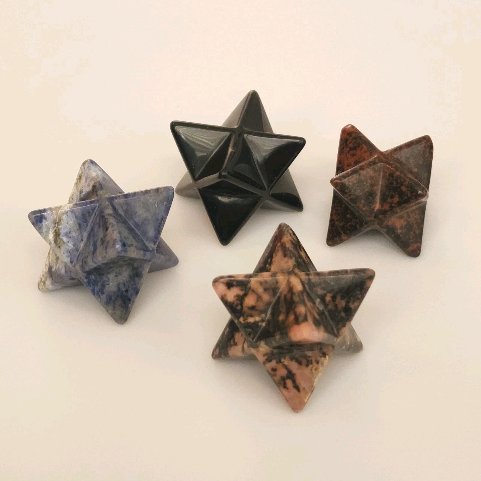 Lot Of 4 Various Mixed Materials Polished Merkaba Carvings – USA
