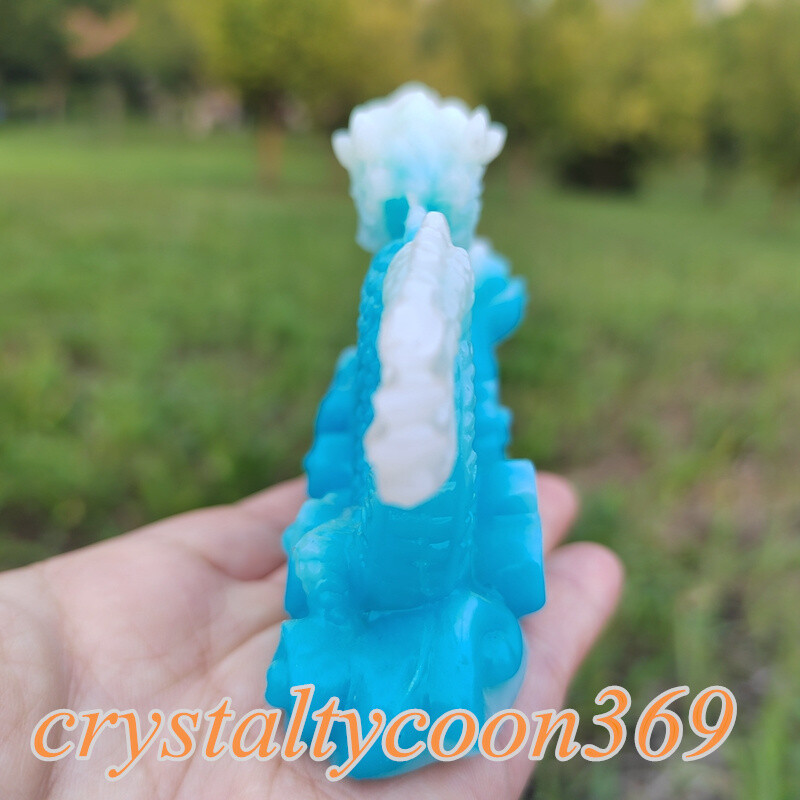 4″ Resin Chinese Dragon Decoration Blue Luminous Stone Statues Skull Gift 1pc