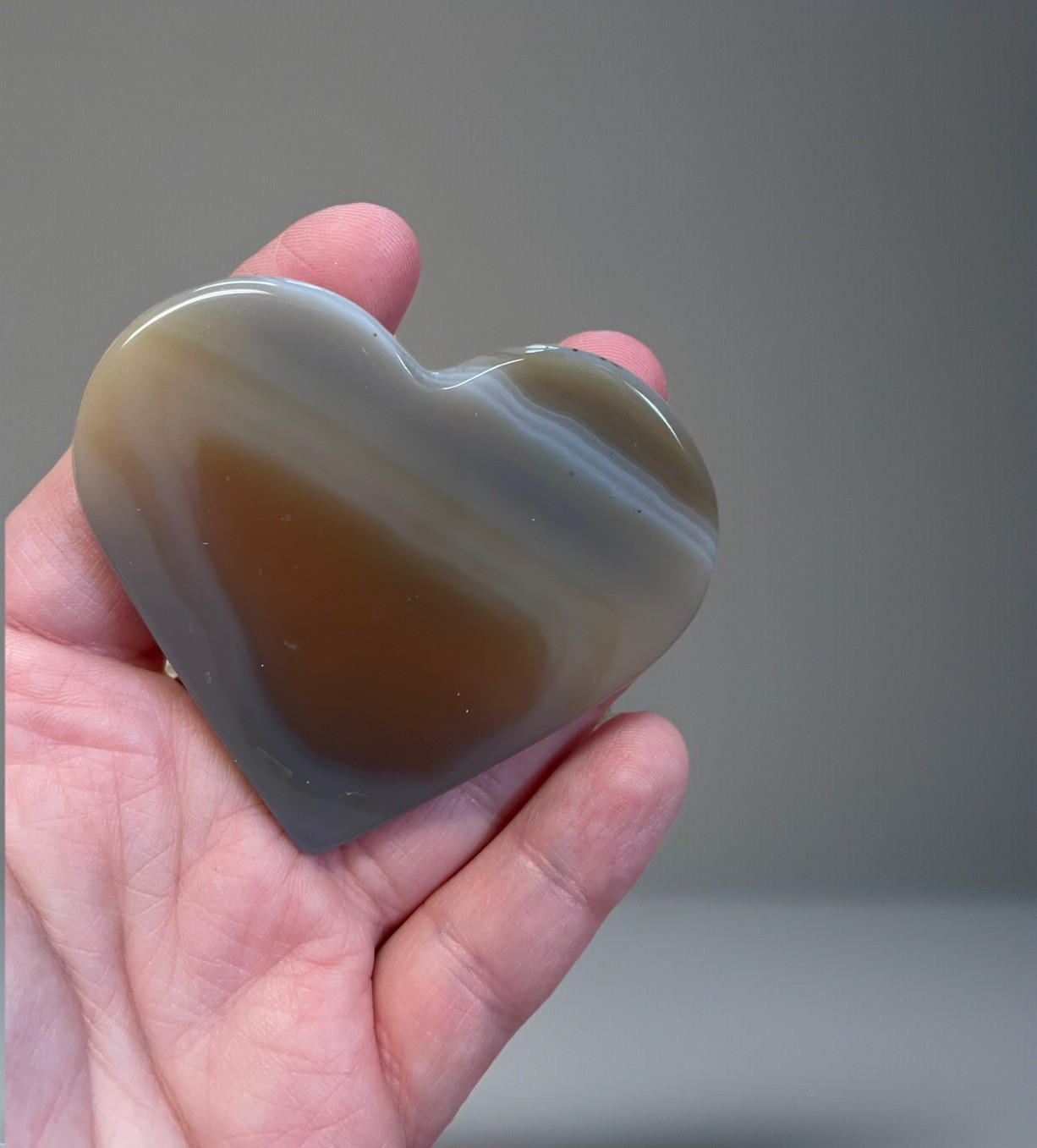 Banded Agate Flat Palmstone Crystal Heart