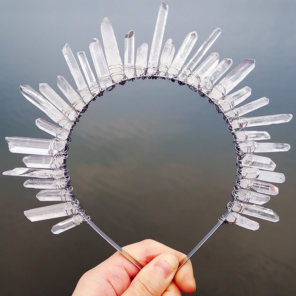Sun Goddess Crown Hair Hoop Raw Crystal Quartz Tiara Headband Color Gradient