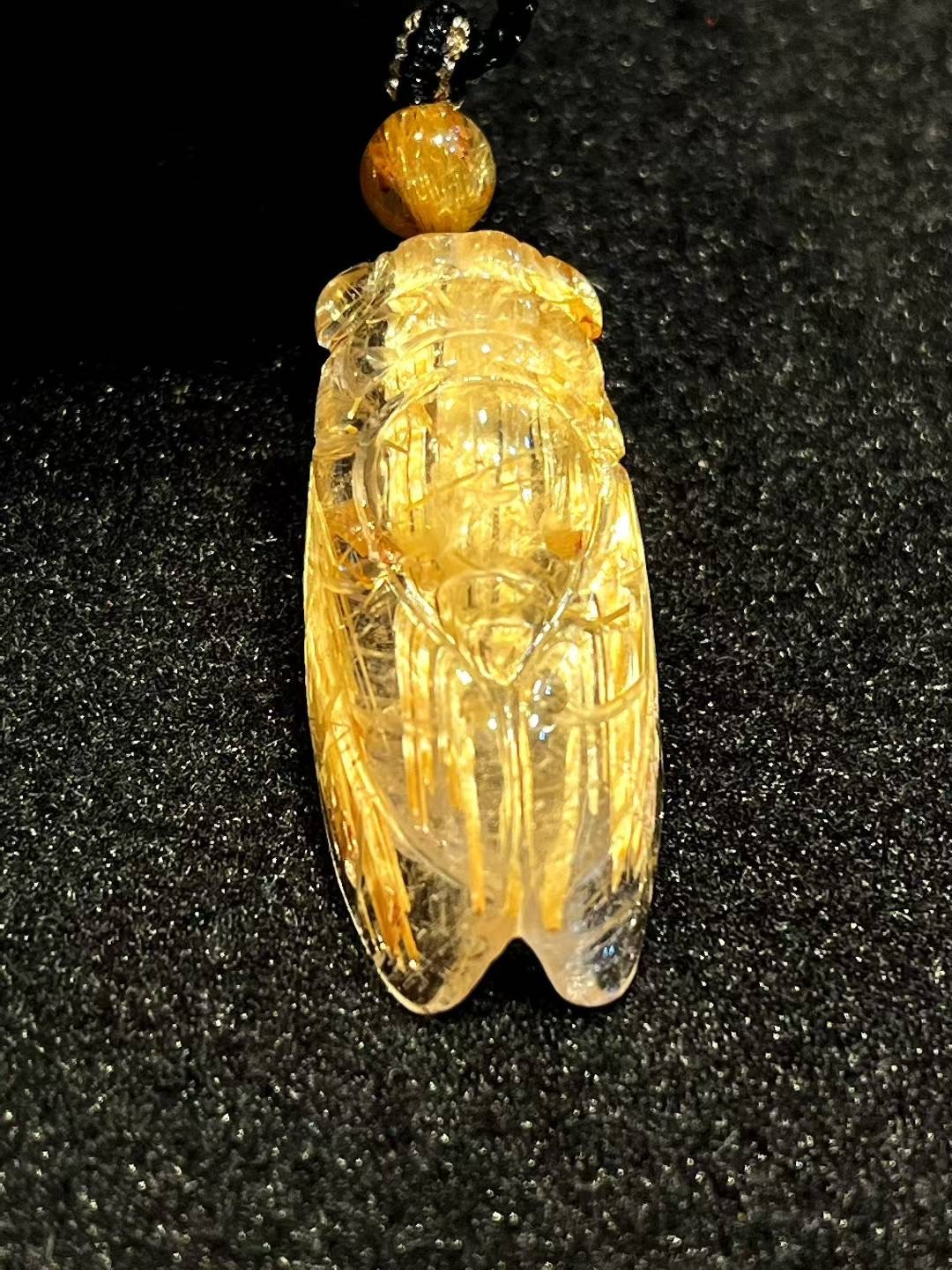 33*14*9mm A++ Natural Gold Rutilated Quartz Titanium Crystal Pendant 1pc