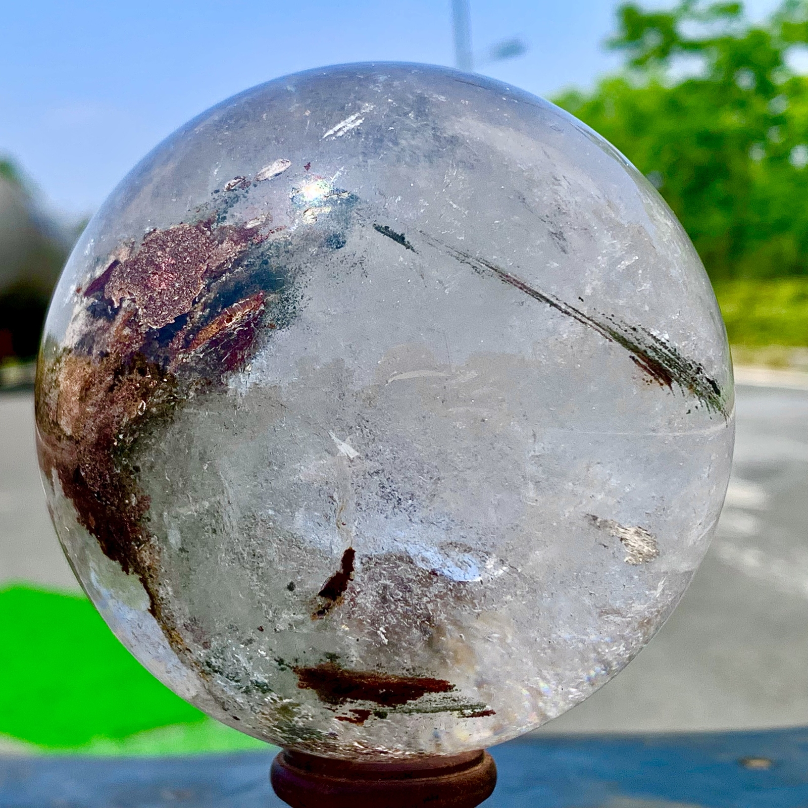 1.92LB Natural Green garden ghost Quartz Ball Crystal Sphere Mineral Specimen