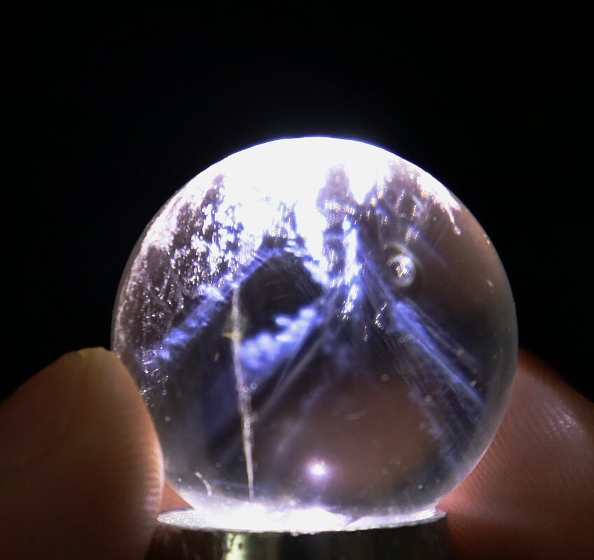 26mm Natural Blue Angel Feathers Clear Quartz Crystal Stone Sphere Ball Healing