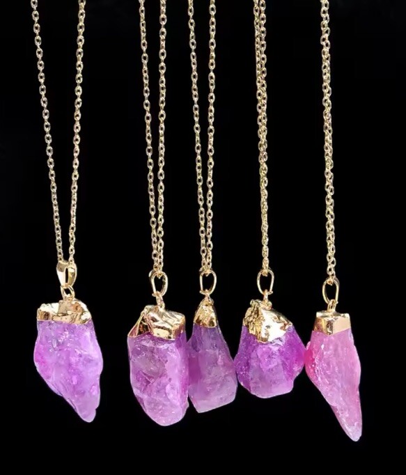 Natural Stone Purple Amethysts Irregular Shape Hand Made Pendant Necklace