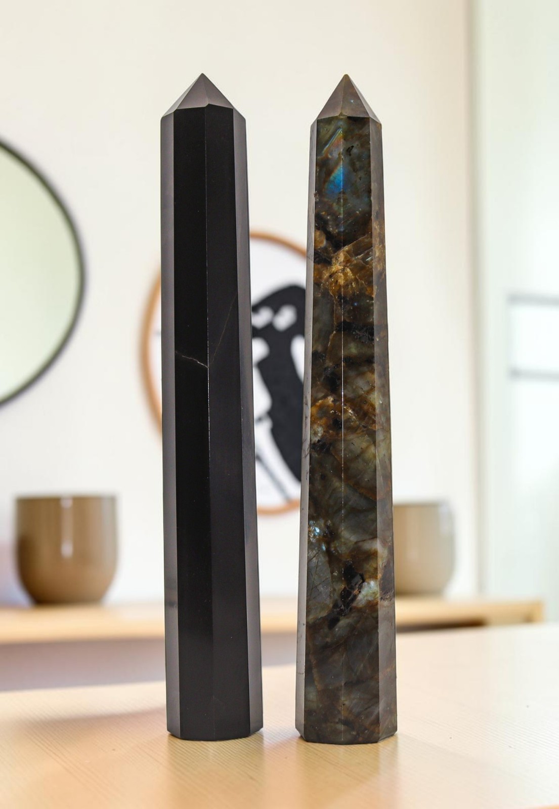Combo Set Obelisk Tower Tourmaline / Labradorite Crystal Healing Stone Decor