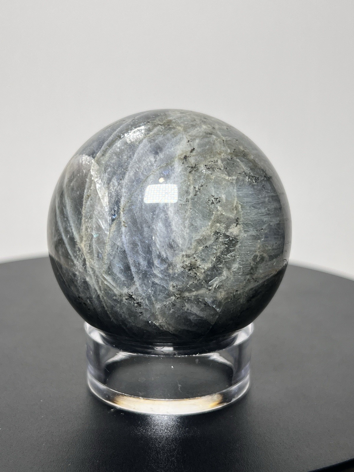 Labradorite 2 Piece Set w/Flash – Freeform & Sphere (63mm) w/holder