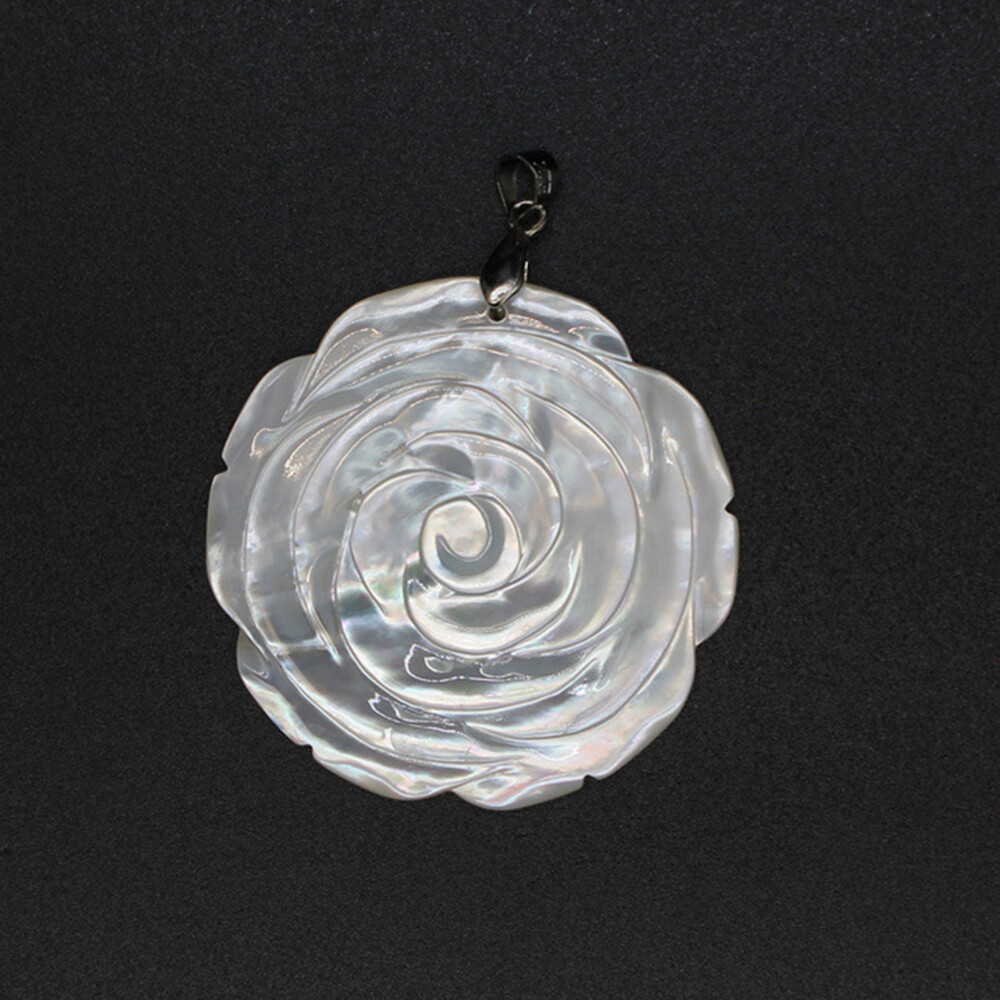 Mother of Pearl Shell Rose Flower Charm Pendant Crystal Necklace Jewelry Healing