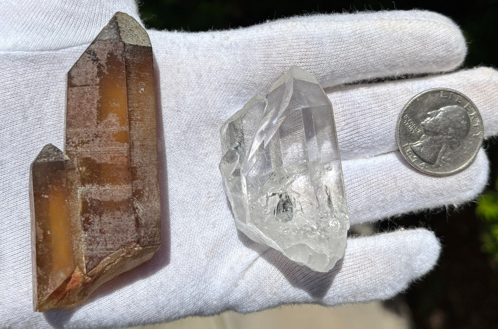 117g LOT REAL AUTHENTIC CITRINE & WATERCLEAR QUARTZ DT POINTS TWIN POINTED POINT