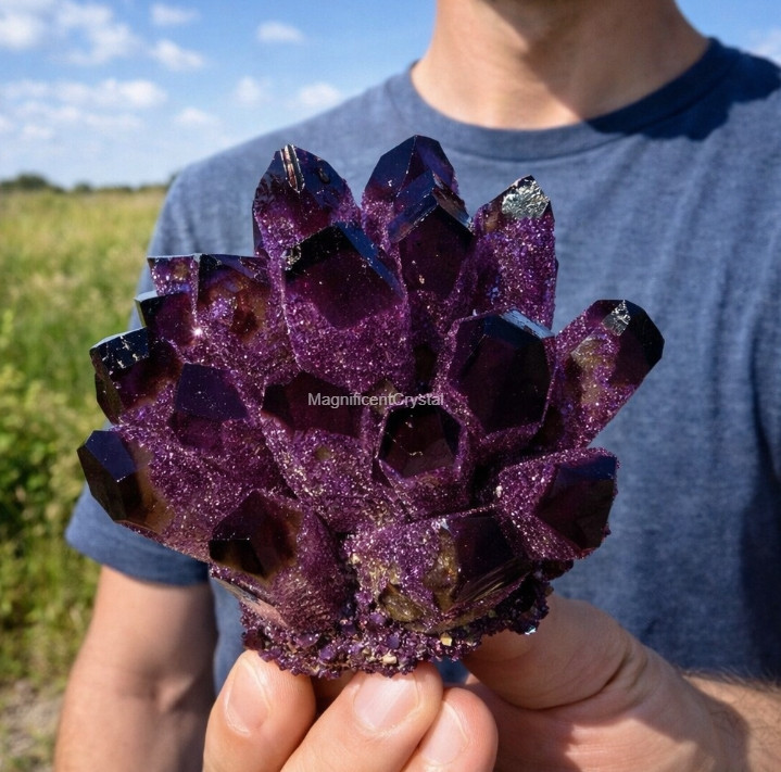 2lb+Large Dark Purple Amethyst Geode Cluster Natural Quartz Crystal Healing Deco